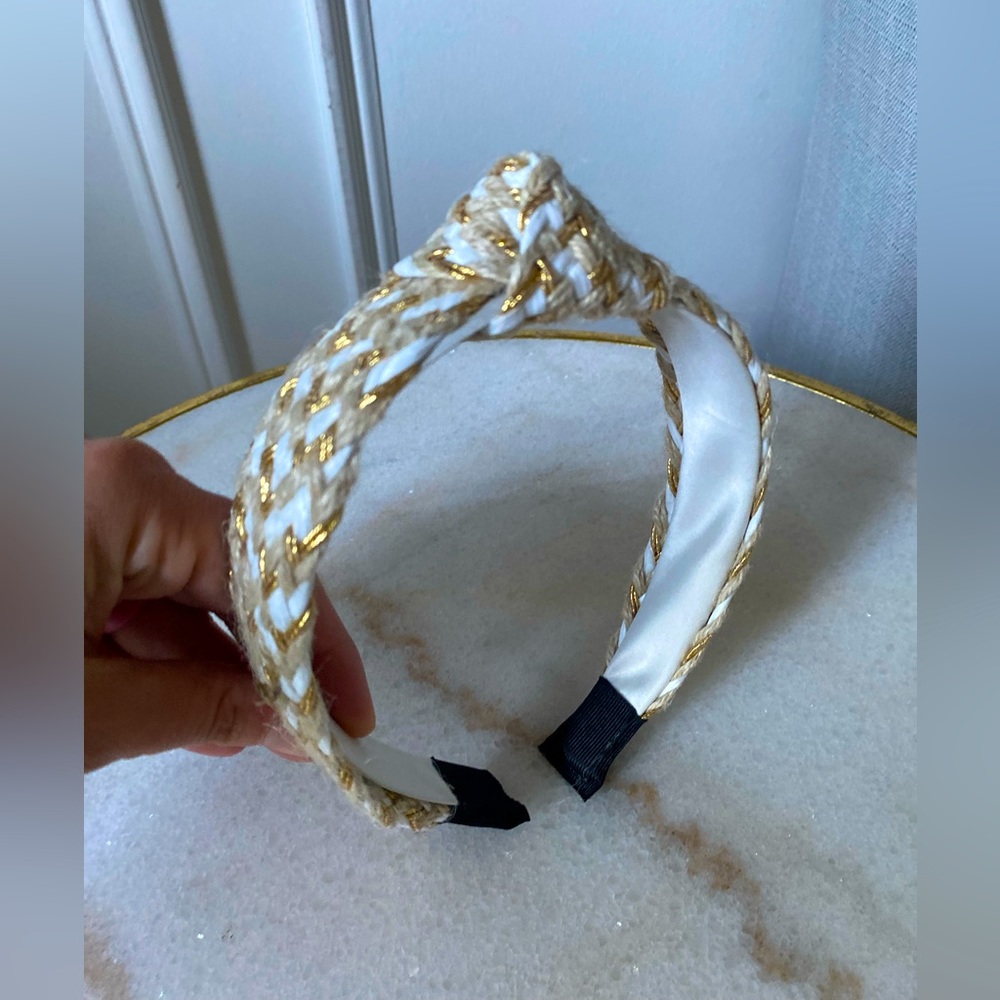 Tan, Cream, & Gold Woven Knotted Headband EUC